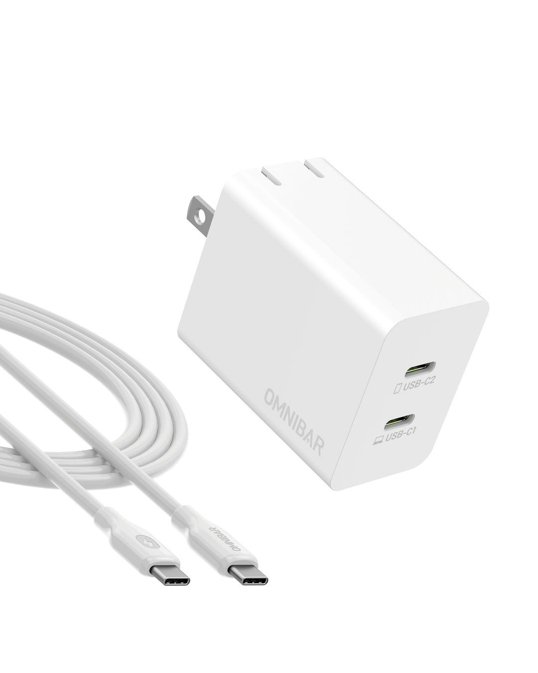 Kumo 45W Dual USB C Wall Charger + USB-C to USB-C Cable, White