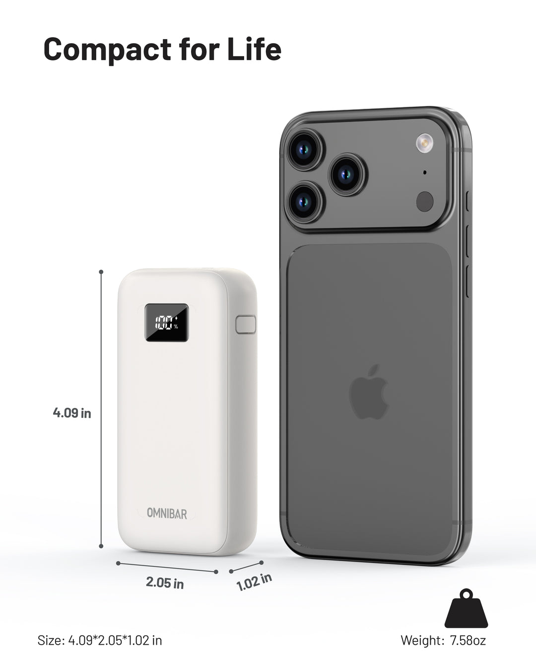 Omnibar 10,000mAh Portable Power Bank, PD30W, Ivory White