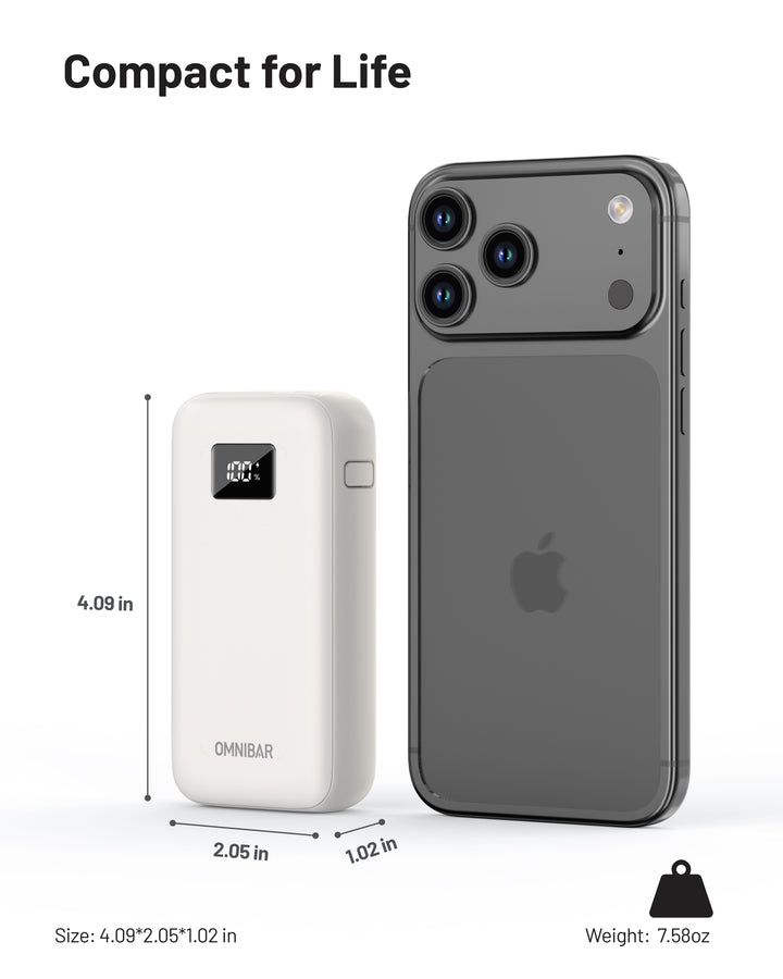 Omnibar 10,000mAh Portable Power Bank, PD30W, Ivory White