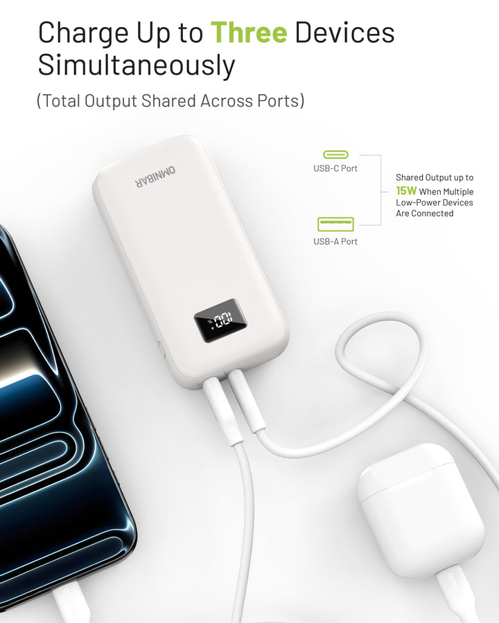 Omnibar 10,000mAh Portable Power Bank, PD30W, Ivory White