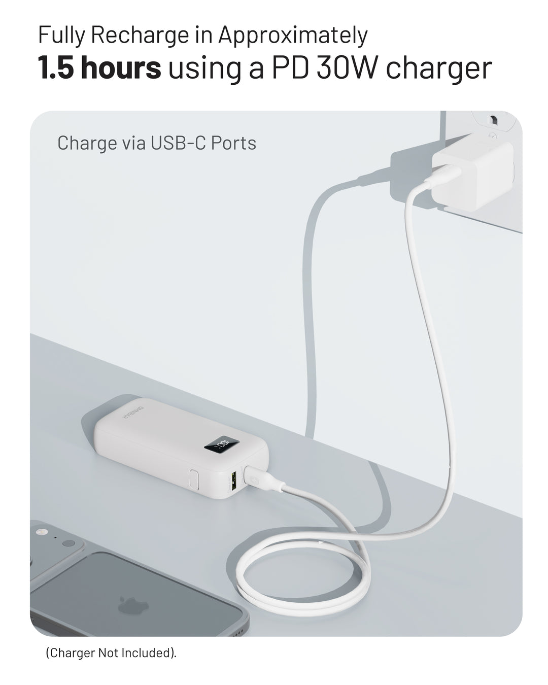 Omnibar 10,000mAh Portable Power Bank, PD30W, Ivory White