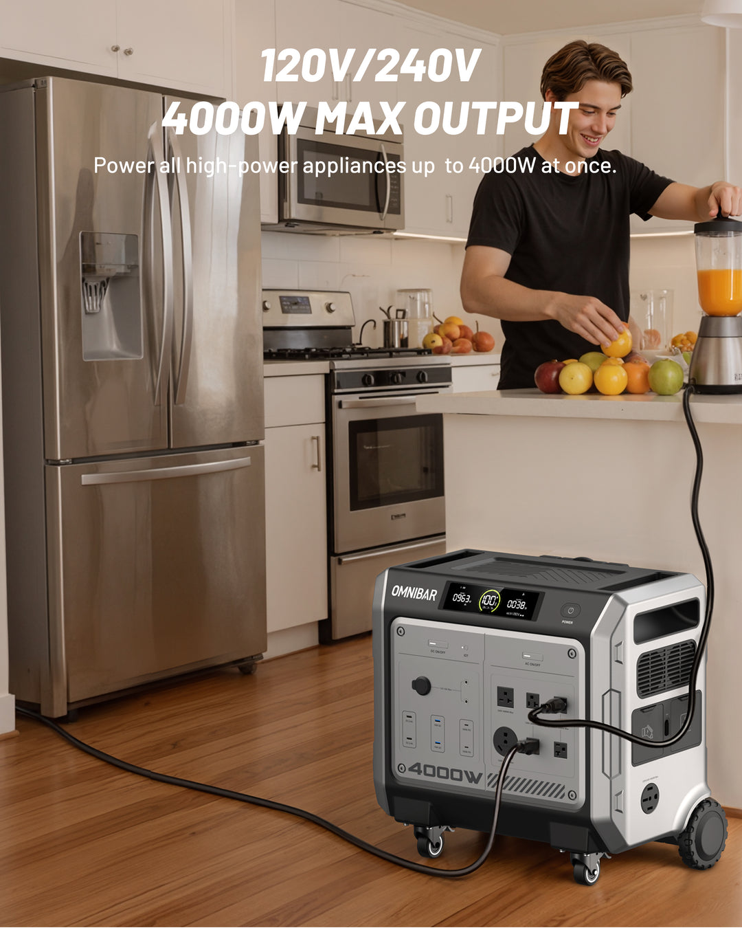 OMNIBAR 4000 Portable Power Station 4096Wh &amp; 400W Solar Panel, 4000W (Peak 4096W) LiFePO4 Battery,  3H Fast Charge, 15 Outlets, UPS 10ms, Solar Generator for Home Backup, Camping, RV, Emergencies