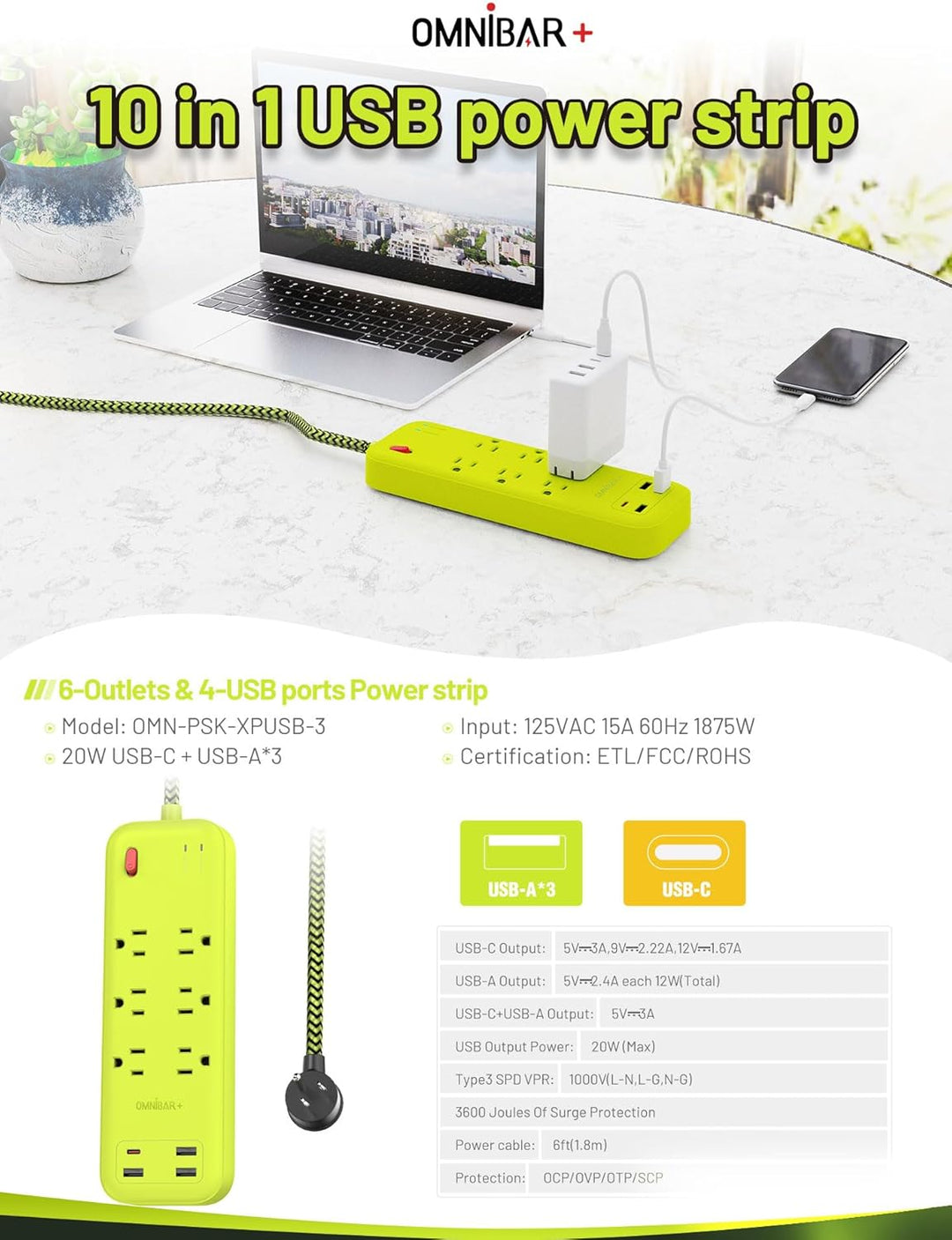 USB Surge Bar 6