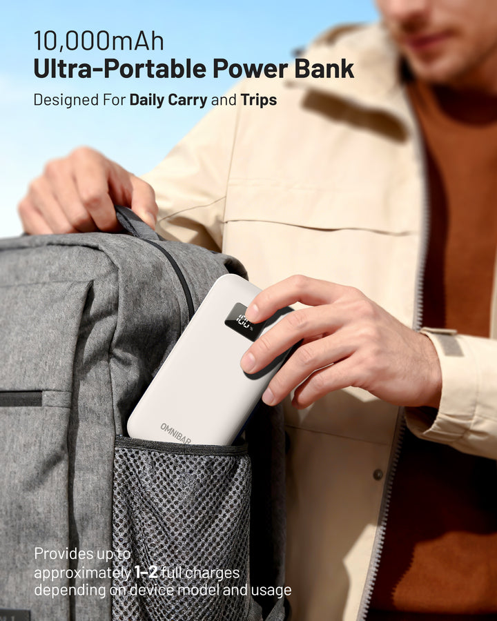 Omnibar 10,000mAh Portable Power Bank, PD30W, Ivory White