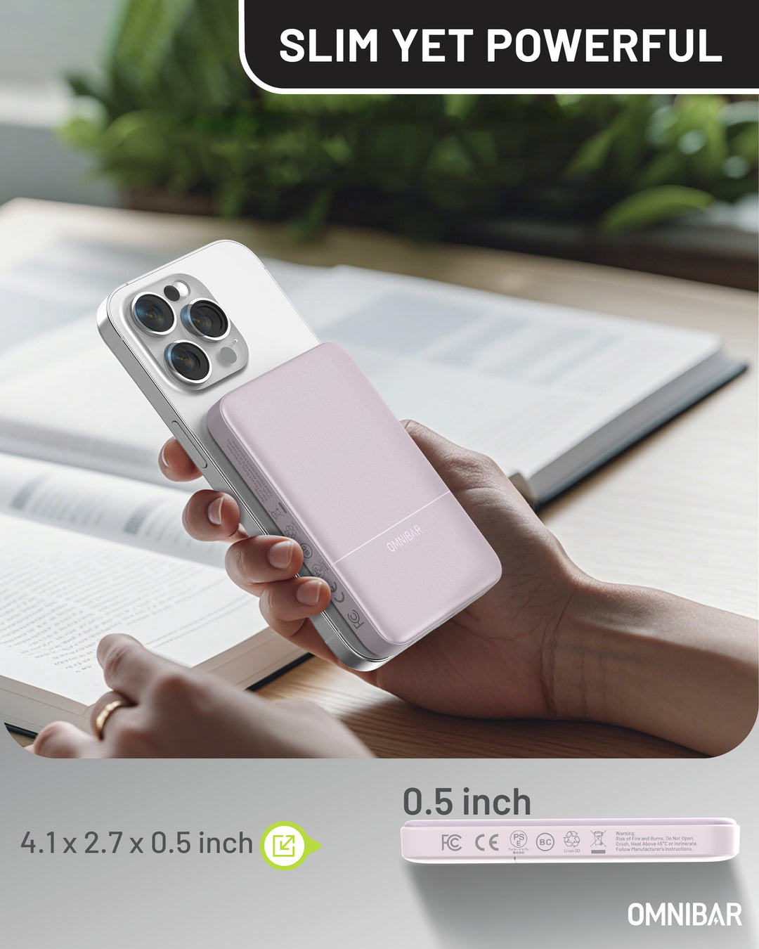 Omnibar 5,000mAh Magnetic Wireless Power Bank, Purple