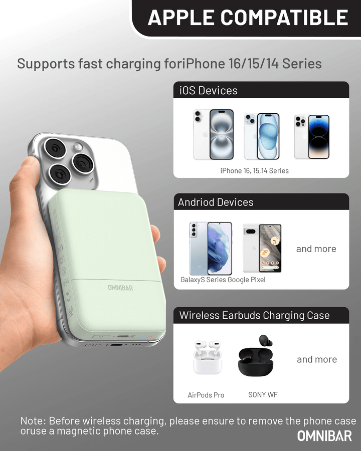 Omnibar 10,000mAh Magnetic Wireless Power Bank,Green