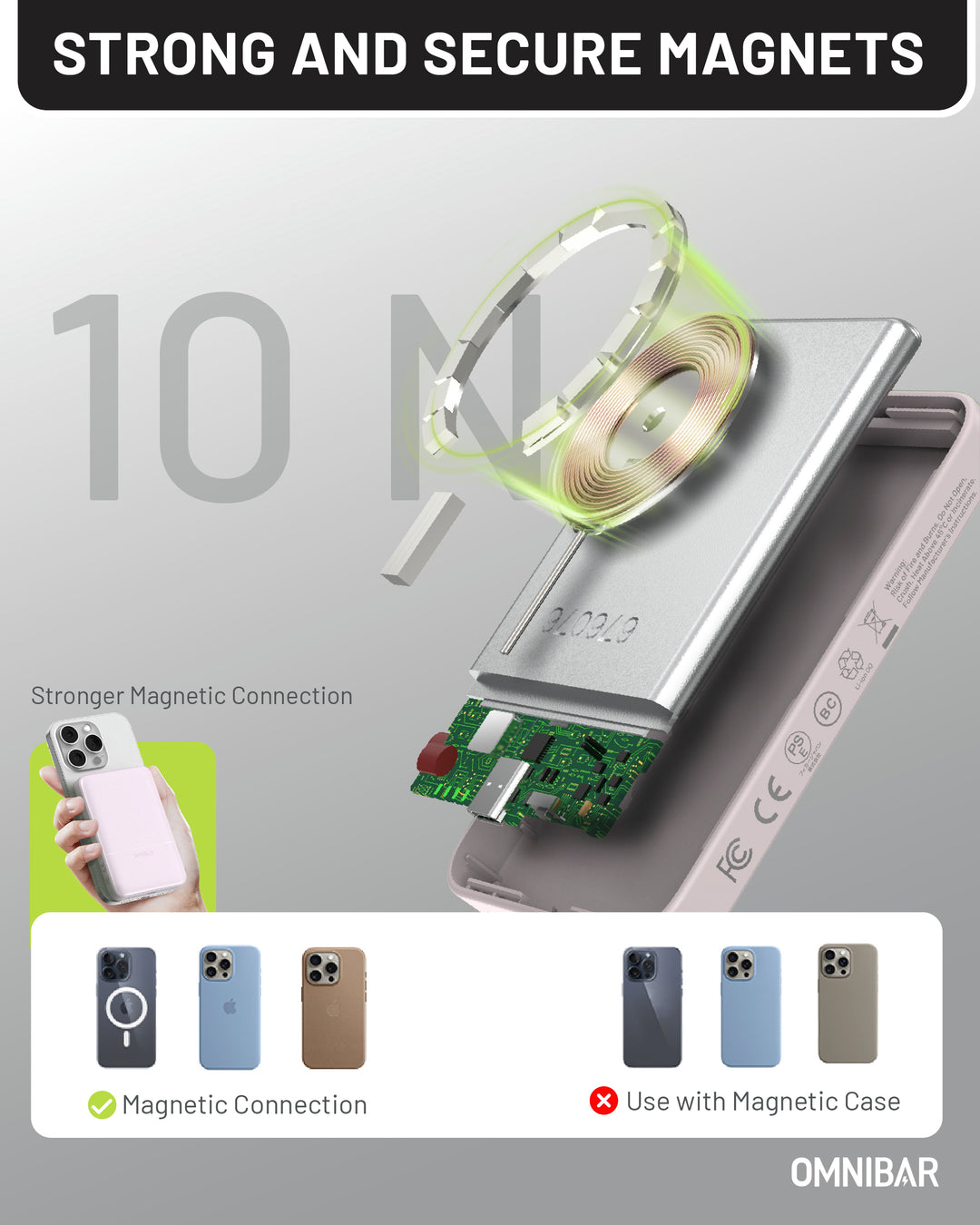Omnibar 5,000mAh Magnetic Wireless Power Bank, Purple