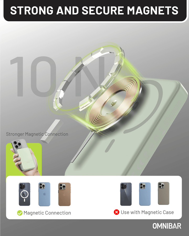 Omnibar 10,000mAh Magnetic Wireless Power Bank,Green