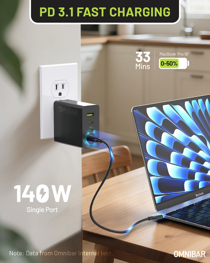 USB-C Foldable Fast Charger 140W, Black