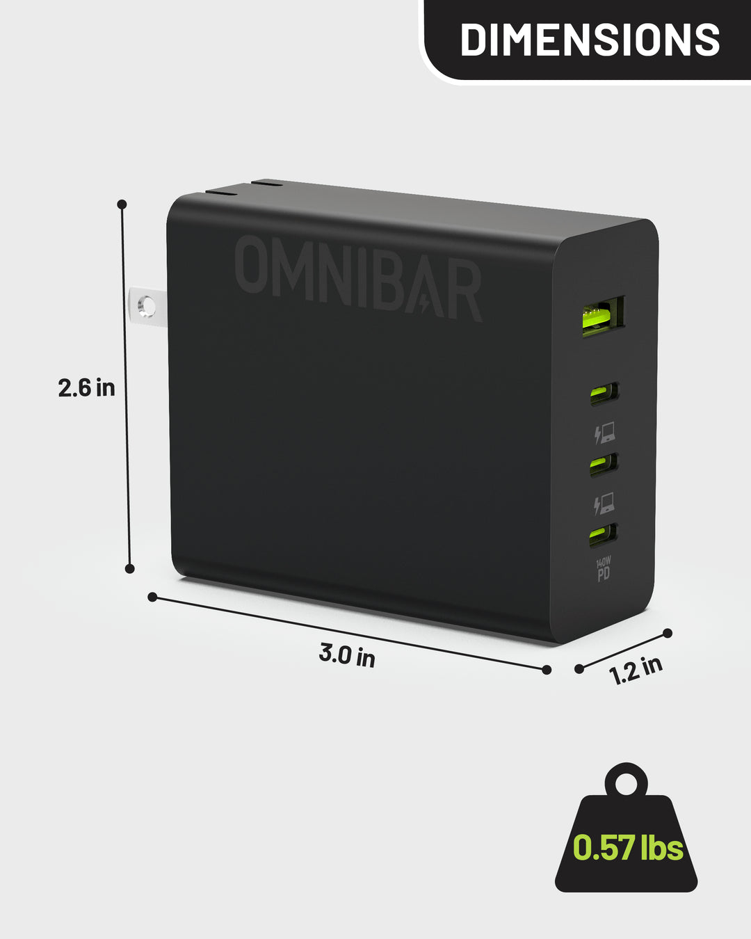 USB-C Foldable Fast Charger 140W, Black