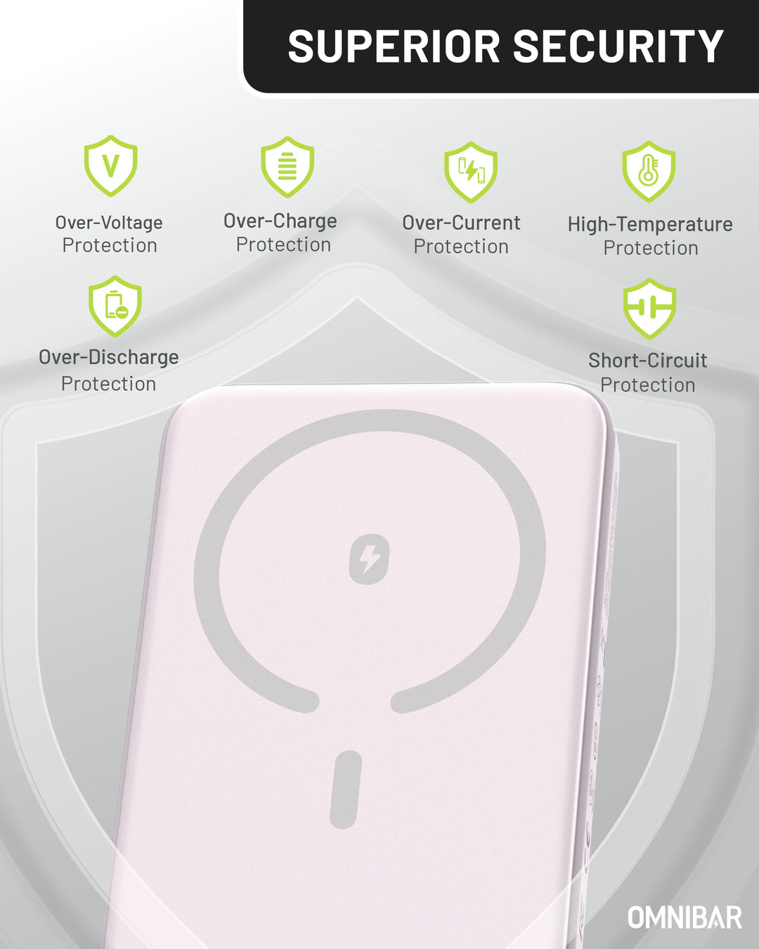 Omnibar 5,000mAh Magnetic Wireless Power Bank, Purple