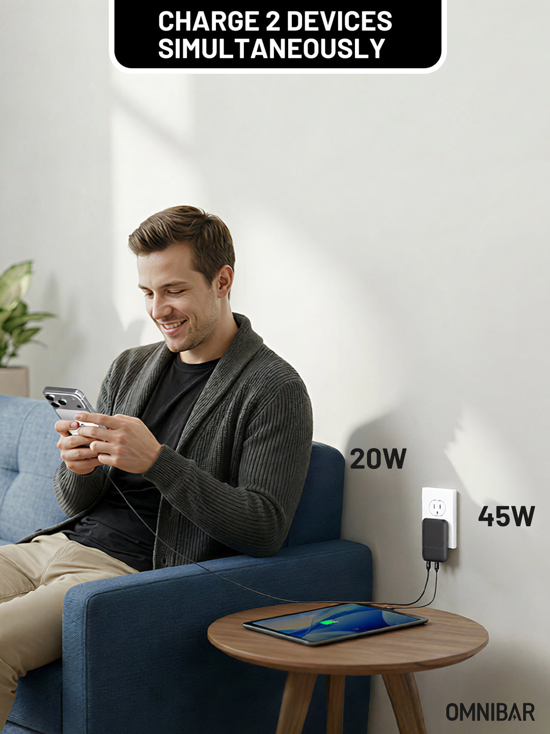 Nubi Flat Dual USB-C Wall Charger 67W, Black
