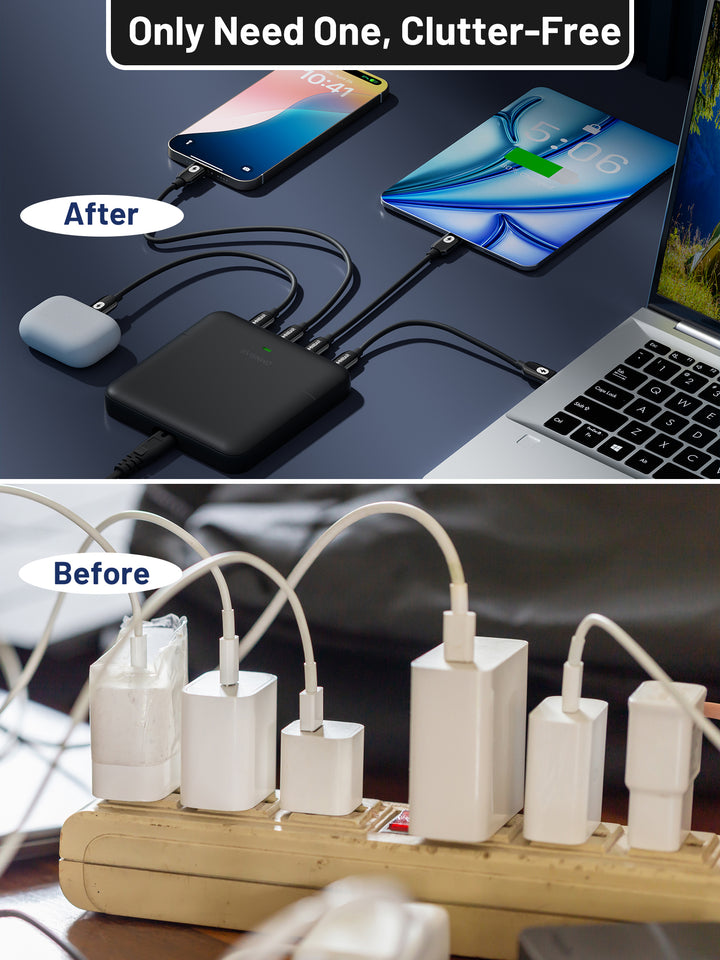 Omnibar USB C Charger, 4-Port Charging Station (67W Max), Black