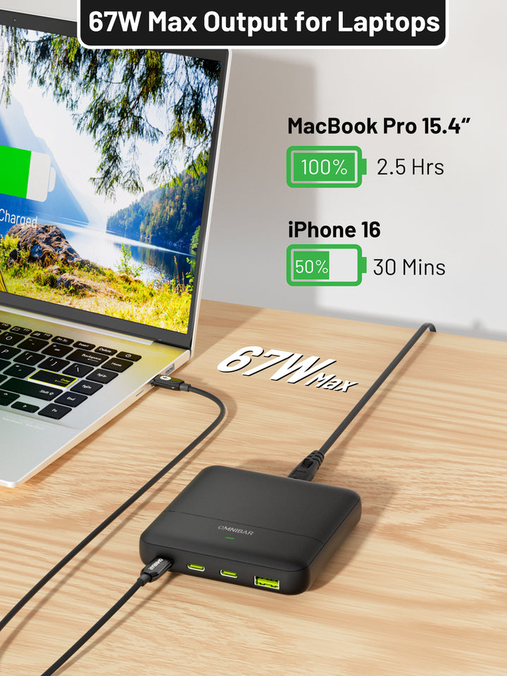 Omnibar USB C Charger, 4-Port Charging Station (67W Max), Black